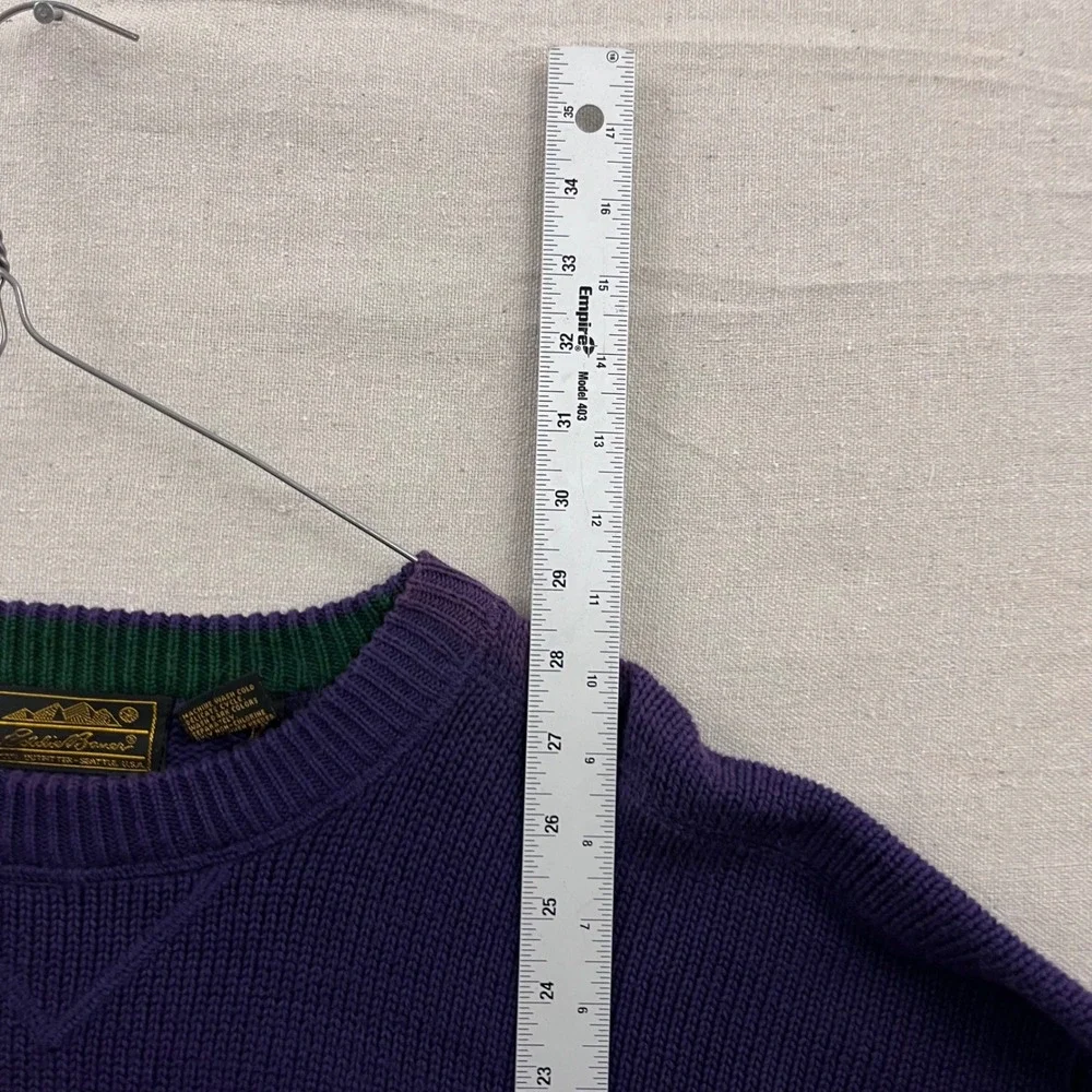 Eddie Bauer Crewneck Sweater Mens Large Purple Vintage 100% Cotton Ribbed Knit - Picture 5 of 5